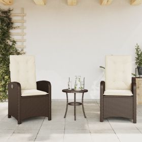 Reclining Patio Chairs 2 pcs with Cushions Brown Poly Rattan
