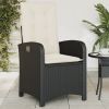 Reclining Patio Chair with Cushions Black Poly Rattan