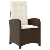 Reclining Patio Chairs 2 pcs with Cushions Brown Poly Rattan