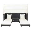 Extendable 3-Seater Sofa Bed with Roof Poly Rattan Black