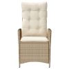 Reclining Patio Chair with Cushions Beige Poly Rattan