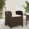 Reclining Patio Chairs 2 pcs with Cushions Brown Poly Rattan