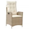 Reclining Patio Chair with Cushions Beige Poly Rattan