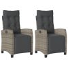Reclining Patio Chairs 2 pcs with Footrest Gray Poly Rattan