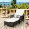 Patio Wicker Chaise Lounge Chair with Pillow and Adjustable Backrest