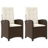 Reclining Patio Chairs 2 pcs with Cushions Brown Poly Rattan