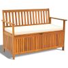 Wooden Outdoor Storage Bench Large Deck Box, Entryway Storage Bench with Inner Waterproof Dustproof Lining for Patio Garden Balcony Yard, Natural Wood