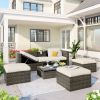 Patio Furniture Sets;  5-Piece Patio Wicker Sofa with Adustable Backrest;  Cushions;  Ottomans and Lift Top Coffee Table