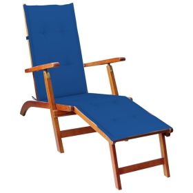 Patio Deck Chair with Footrest and Cushion Solid Wood Acacia (Color: Blue)