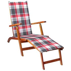Patio Deck Chair with Footrest and Cushion Solid Wood Acacia (Color: Brown)
