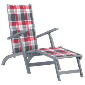 Patio Deck Chair with Footrest and Cushion Solid Wood Acacia (Color: Gray)