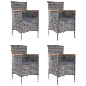Patio Dining Chairs 4 pcs Poly Rattan Gray (Color: Gray)