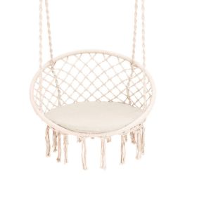 Cushioned Hammock Swing Chair with Hanging Kit (Color: Beige)