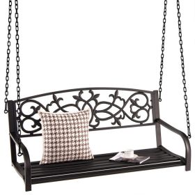 2-Person Outdoor Porch Metal Hanging Swing Chair with Sturdy Chains (Color: Brown)