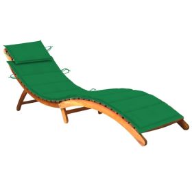 Patio Sun Lounger with Cushion Solid Acacia Wood (Color: Green)