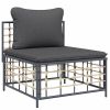 3 Piece Patio Lounge Set with Cushions Anthracite Poly Rattan